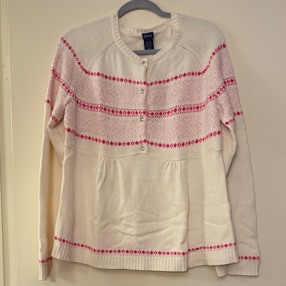 Basic Editions Sweaters - 3 for 25! Basic Editions Women’s Cream and Pink Patterned Sweater, size L‎